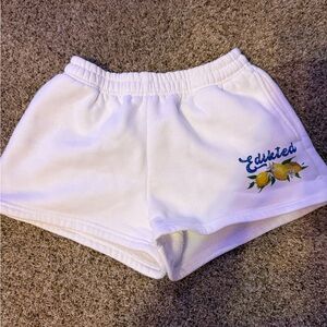 Edikted White Athletic Shorts with Floral Detail